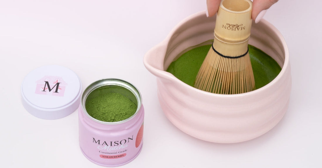 Maison Matcha matcha ceremonial strawberry powder and matcha whisking