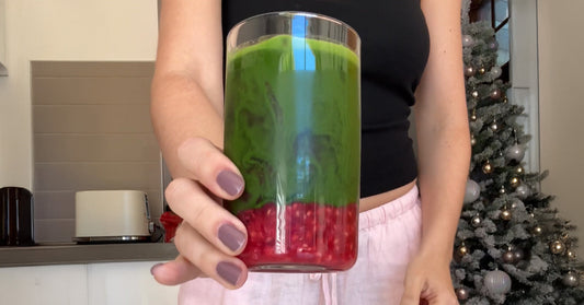 Raspberry coconut iced matcha drink