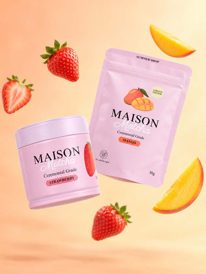 Maison Matcha The Summer Duo mango and strawberry matcha powder bundle
