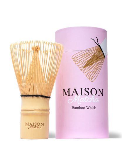 Maison Matcha bamboo matcha whisk and pink box, best matcha whisk australia