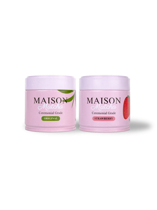 Maison Matcha the signature duo strawberry matcha and ceremonial okumdori matcha powder