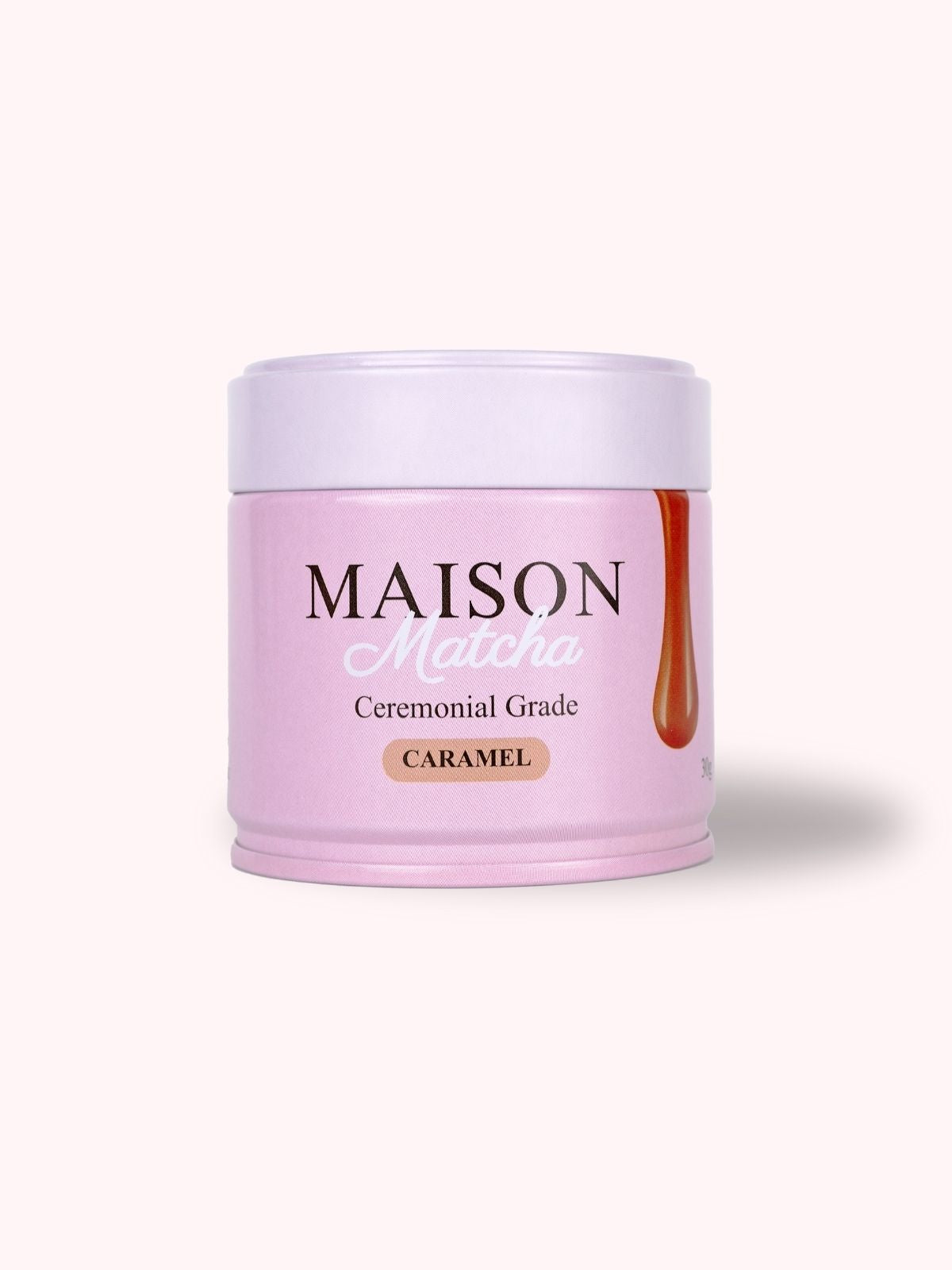 Maison Matcha Ceremonial Caramel Matcha 30g can on plain background