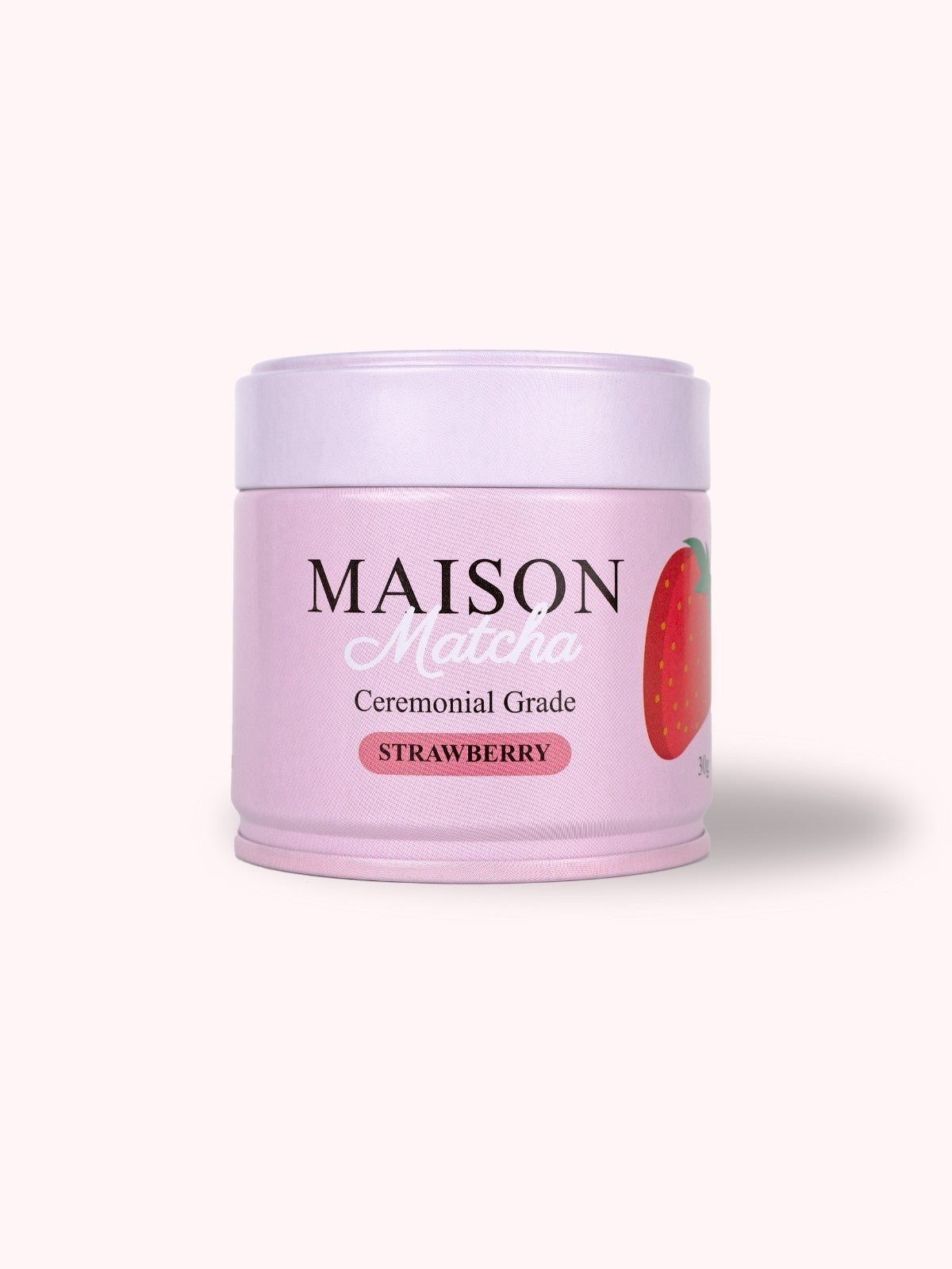 Maison Matcha Ceremonial Strawberry Matcha 30g can on plain background