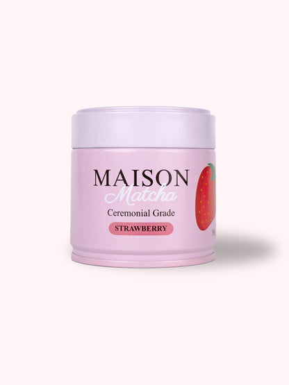 Maison Matcha Ceremonial Strawberry Matcha 30g can on plain background