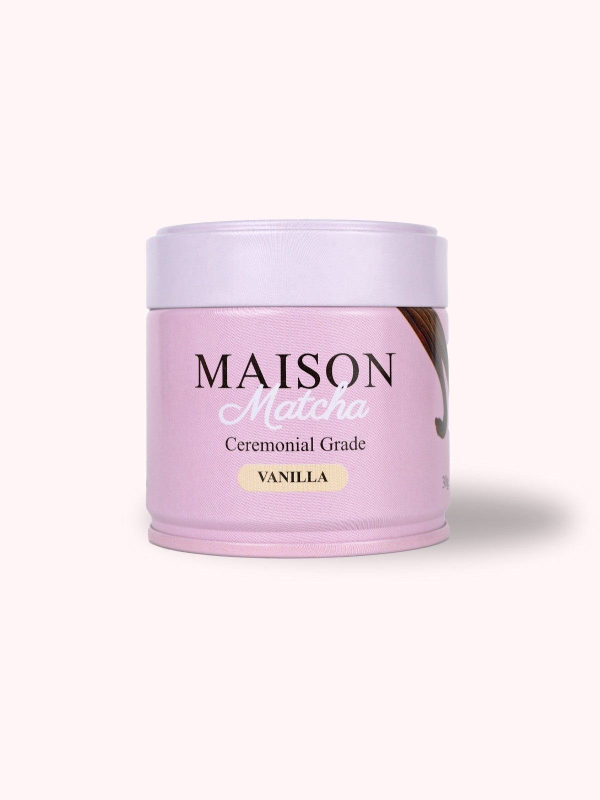 Maison Matcha Ceremonial Vanilla Matcha 30g can on plain background