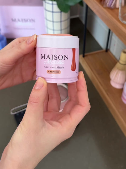 Making a matcha latte using Maison Matcha caramel ceremonia grade matcha