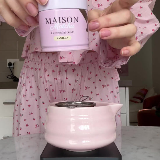 Maison Matcha Vanilla ceremonial matcha powder from Uji, Japan. No sugar added, naturally sweet.