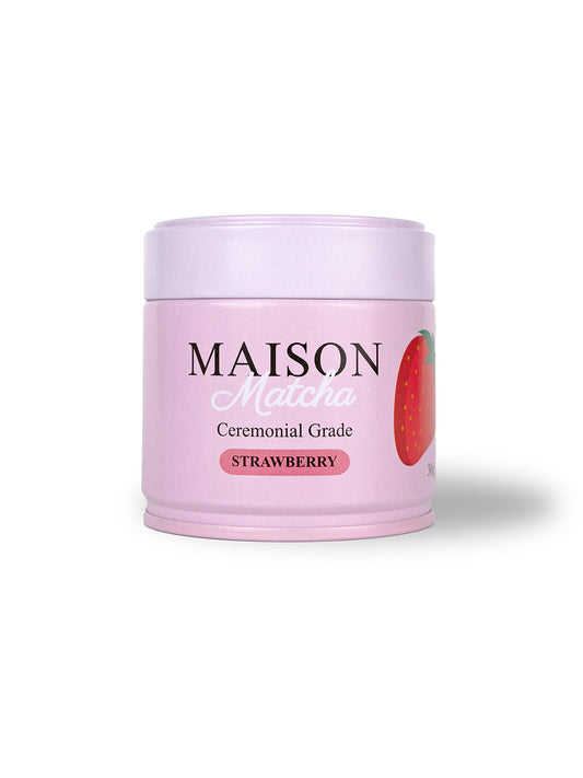 Maison Matcha Ceremonial Strawberry Matcha 30g can on white background