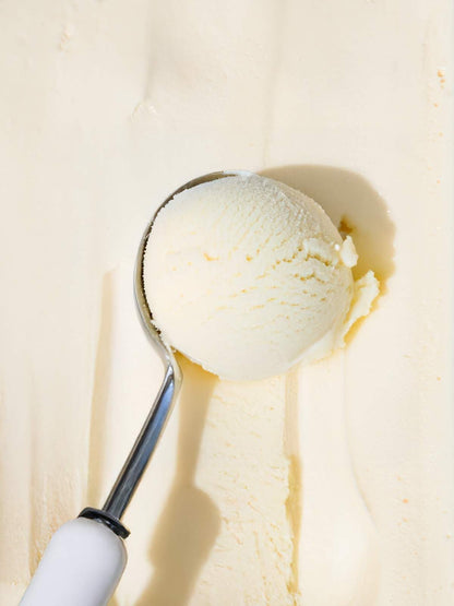 Close-up of creamy vanilla ice cream texture with Maison Matcha Ceremonial Vanilla Matcha