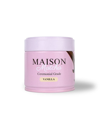 Maison Matcha Ceremonial Vanilla Matcha 30g can on white background